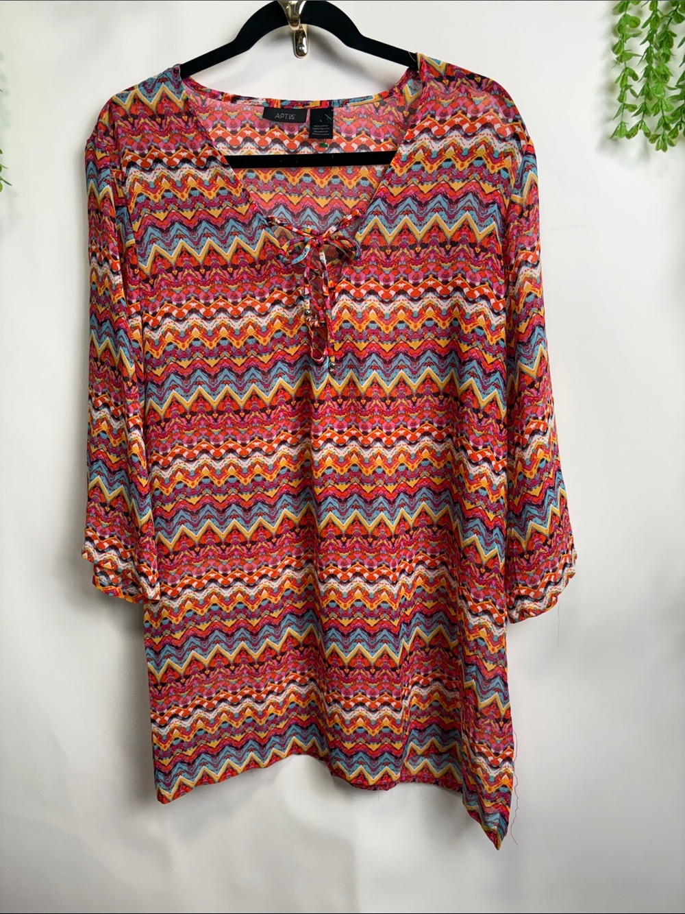 Apt. 9 Pink Multi Chevron Tie-Front Tunic